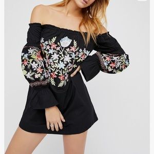 R.Vivimos Womens Floral Embroidered Off Shoulder Long Sleeve Short Dresses